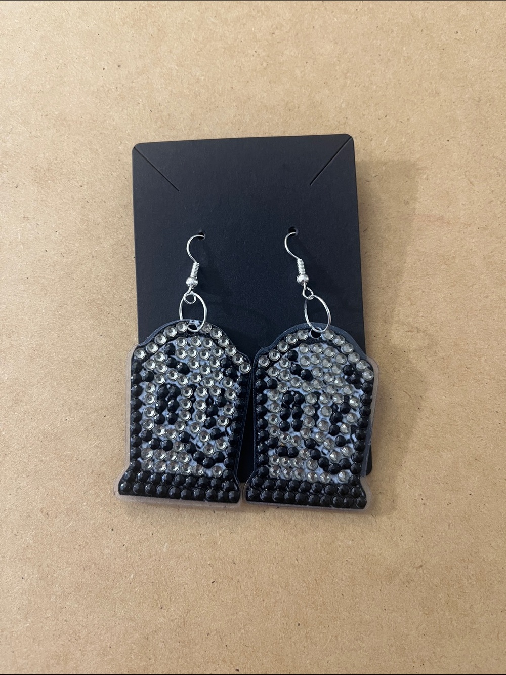Black and Silver Rhinestone Tombstone Dangle Earrings